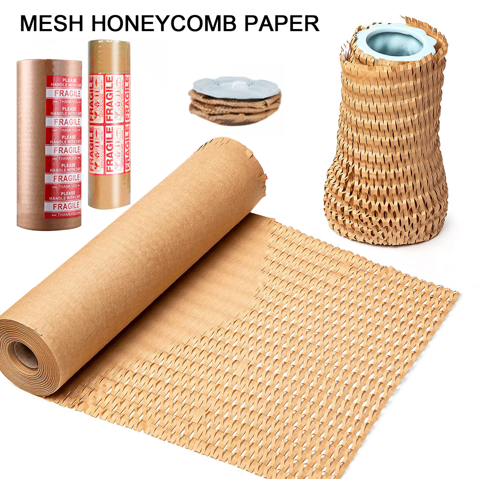 Anvazise 1 Roll Mesh Honeycomb Paper Biodegradable Space-saving Shock-proof Wrapping Paper Honeycomb DIY Roll Tissue Paper Office Supply 30x1000cm